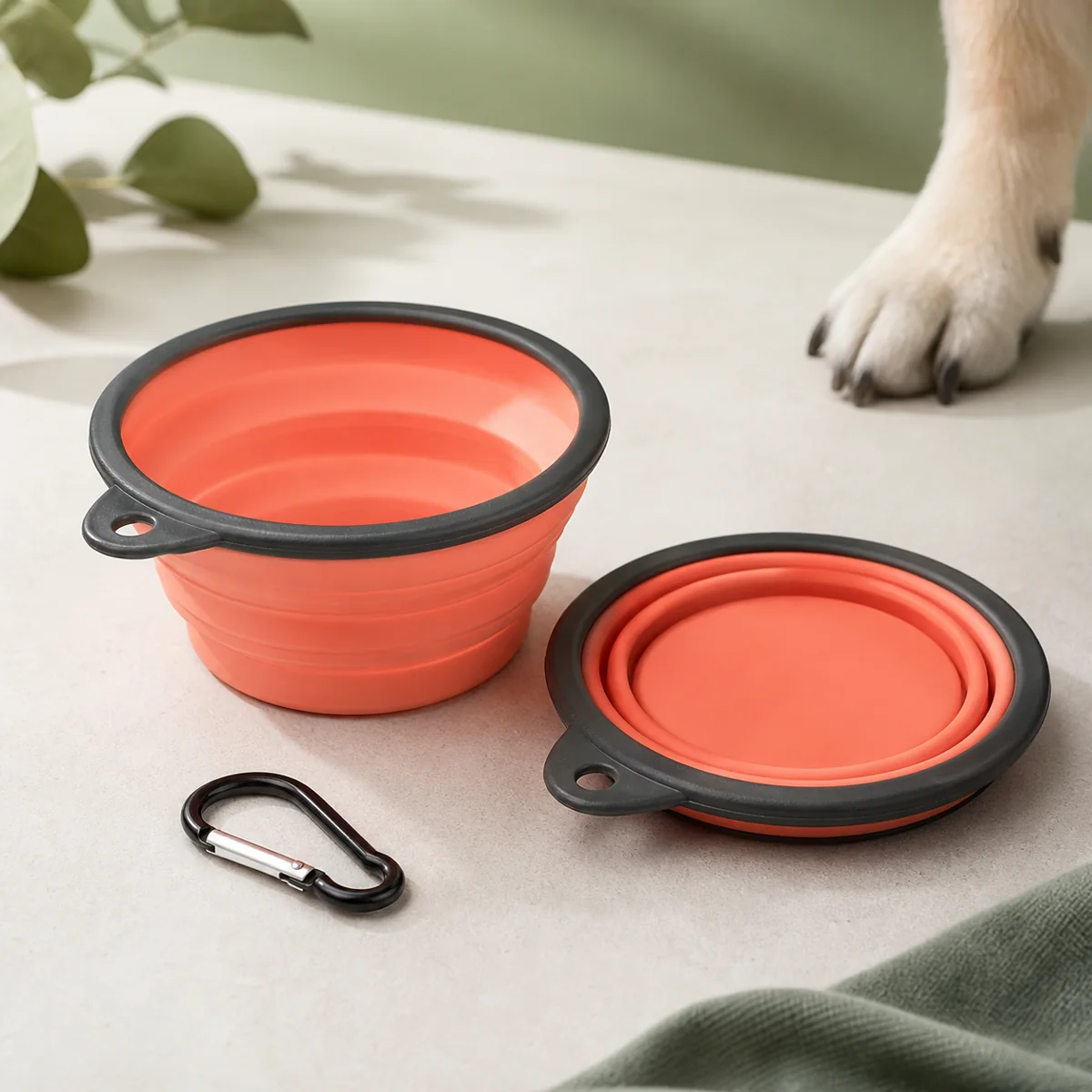 Foldable silicone pet travel bowls with clip