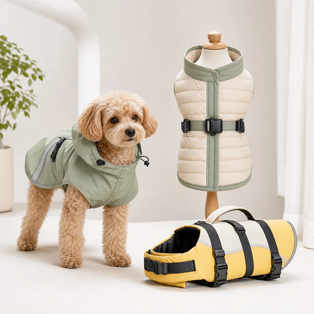 Dog raincoat warm coat and life jacket product image