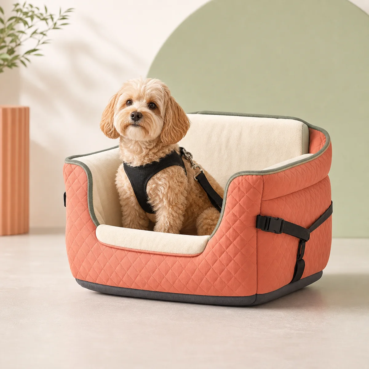Pet car seat for small dogs with soft bolstered structure